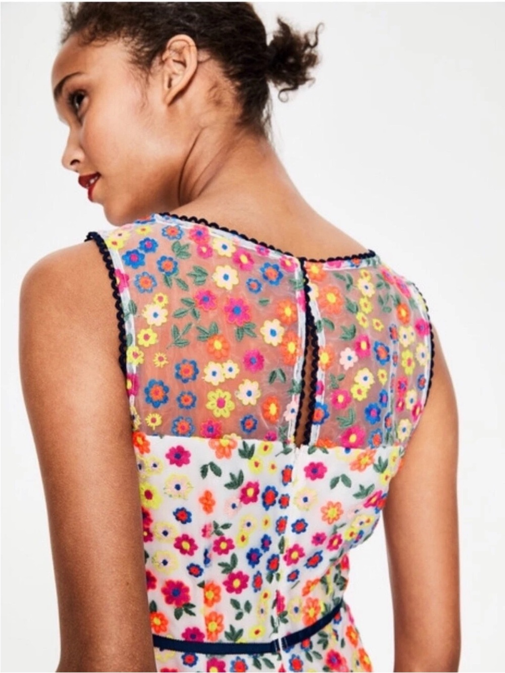 Boden Marjorie Organza Dress Embroidered Flowers Sleeveless 12 Petite NWOT